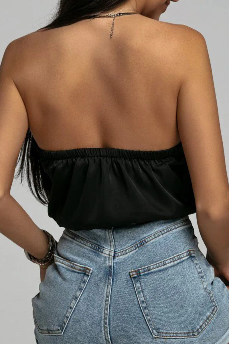 Tops sexys de cuello halter sin espalda y sólidos