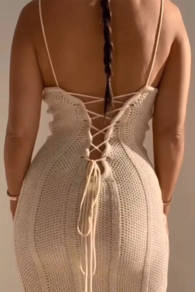 Vestido sexy de un solo paso con falda de tejido sin tirantes y diseño de tirantes sin espalda