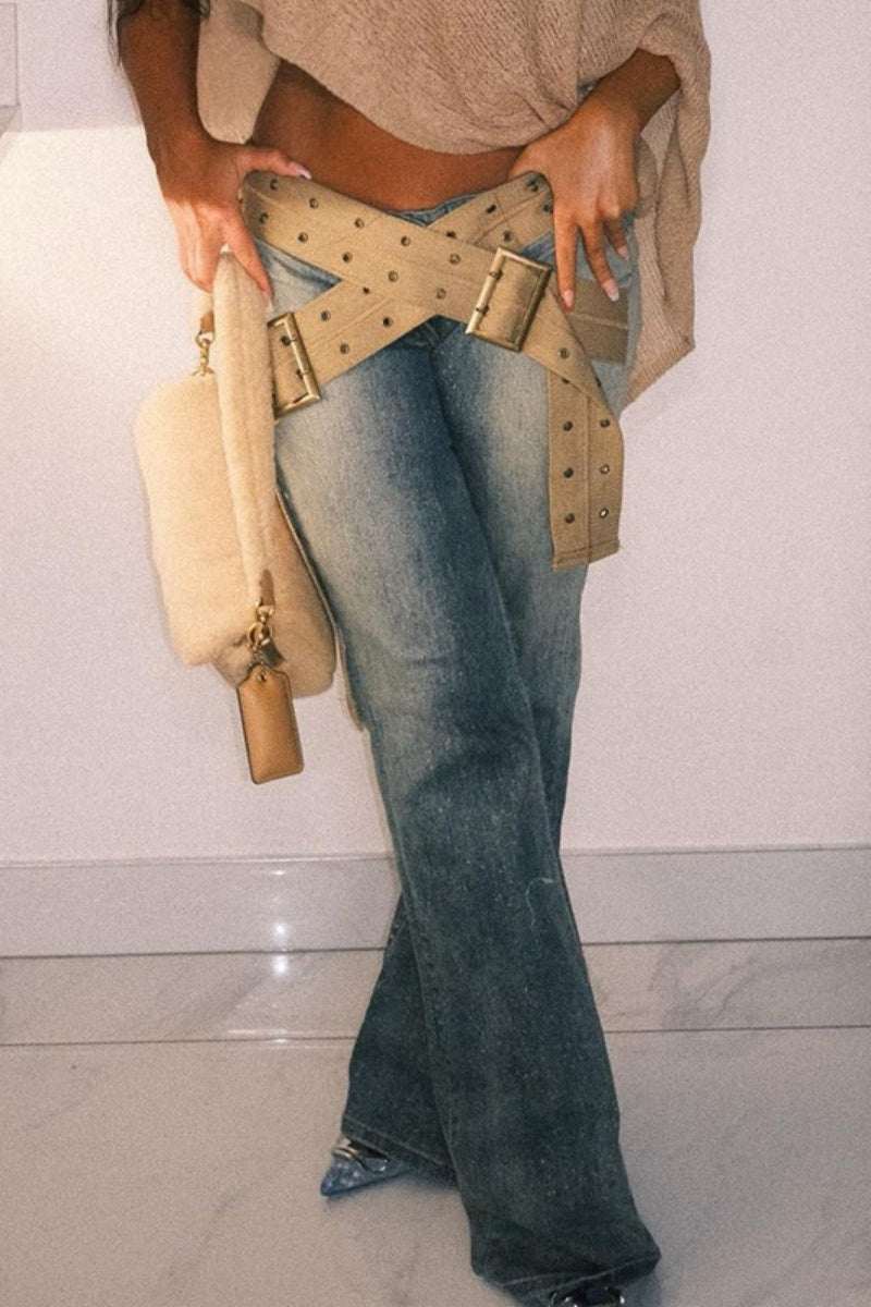 Vaqueros ajustados de cintura baja con diseño de patchwork vintage informal