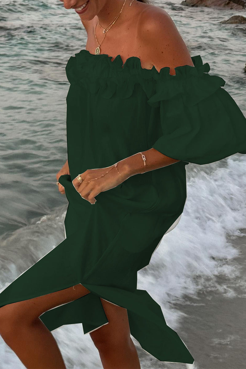 Vestidos de playa sexys con aberturas sólidas y pliegues en los hombros