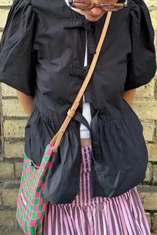 Tops casuales de simplicidad sólida con frenillo y cuello redondo