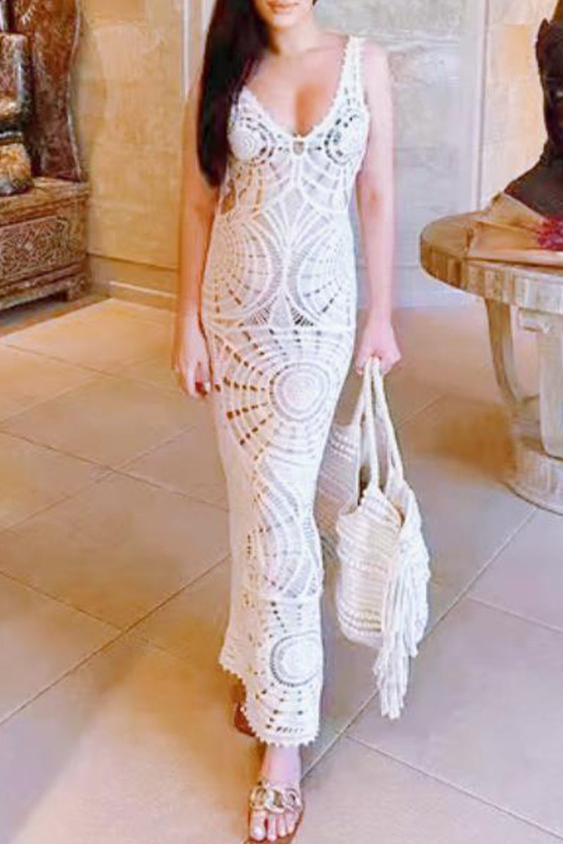 Vestidos de playa sexys con escote en V, ahuecados, con flores y ganchos lisos para vacaciones