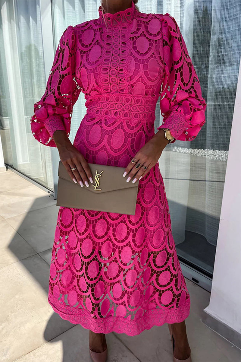 Vestidos elegantes de celebridades con falda de cuello alto, de cintura media y ahuecada (4 colores)