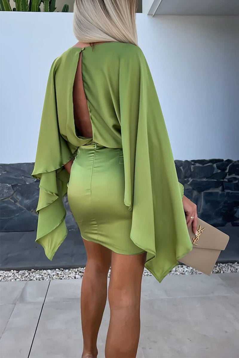 Elegantes vestidos de falda cruzada con cuello redondo y patchwork sólido