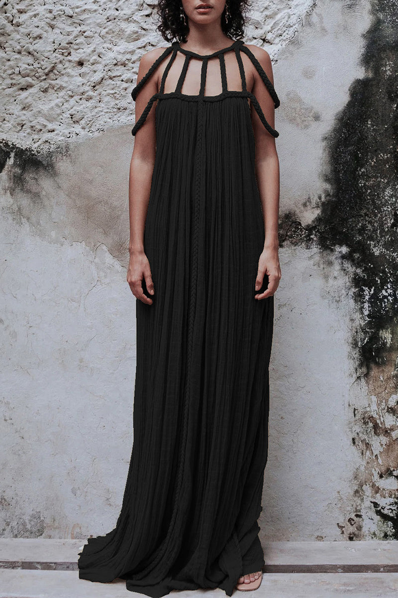 Vestidos casuales de corte A con cuello redondo y frenillo liso