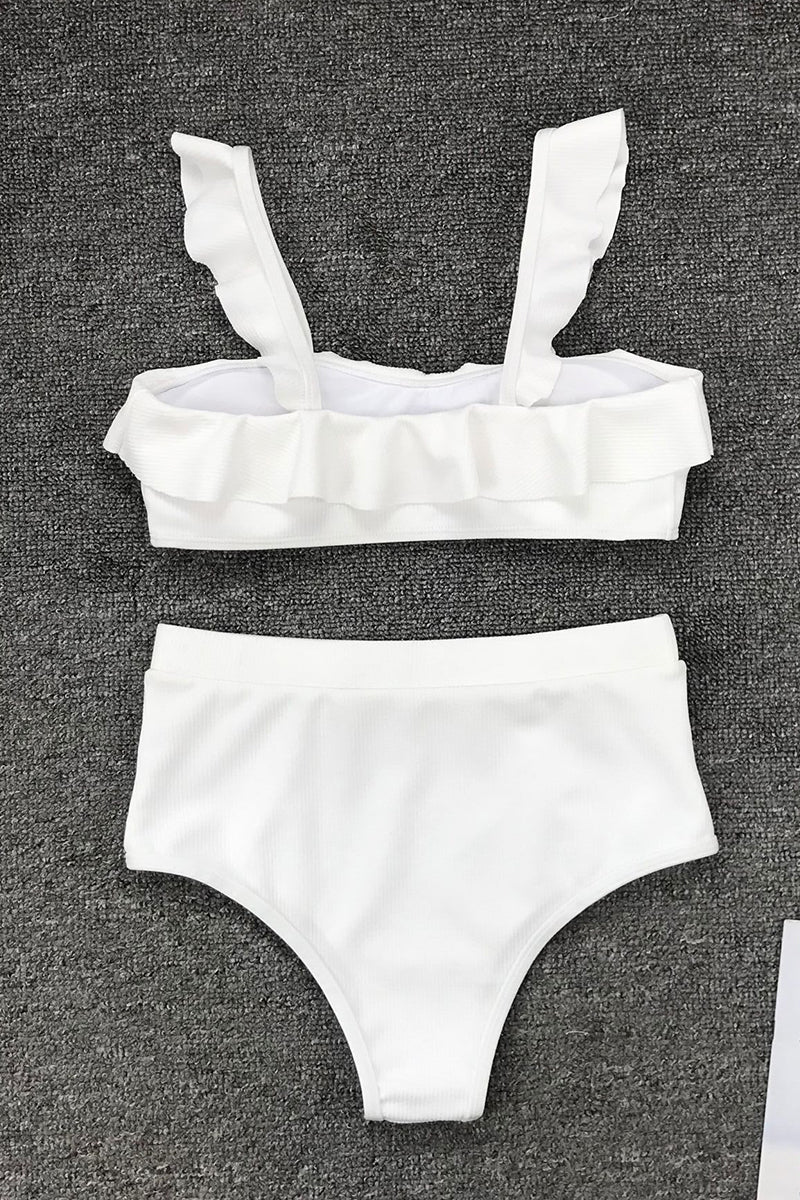 Traje de baño sexy de vacaciones con volantes sólidos (3 colores)