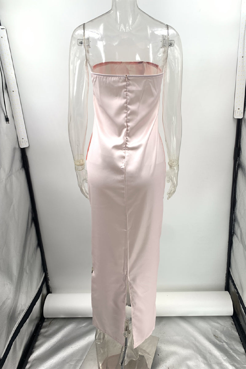 Vestidos casuales con estampado de flores, aberturas, cremallera, sin tirantes, falda de un solo paso