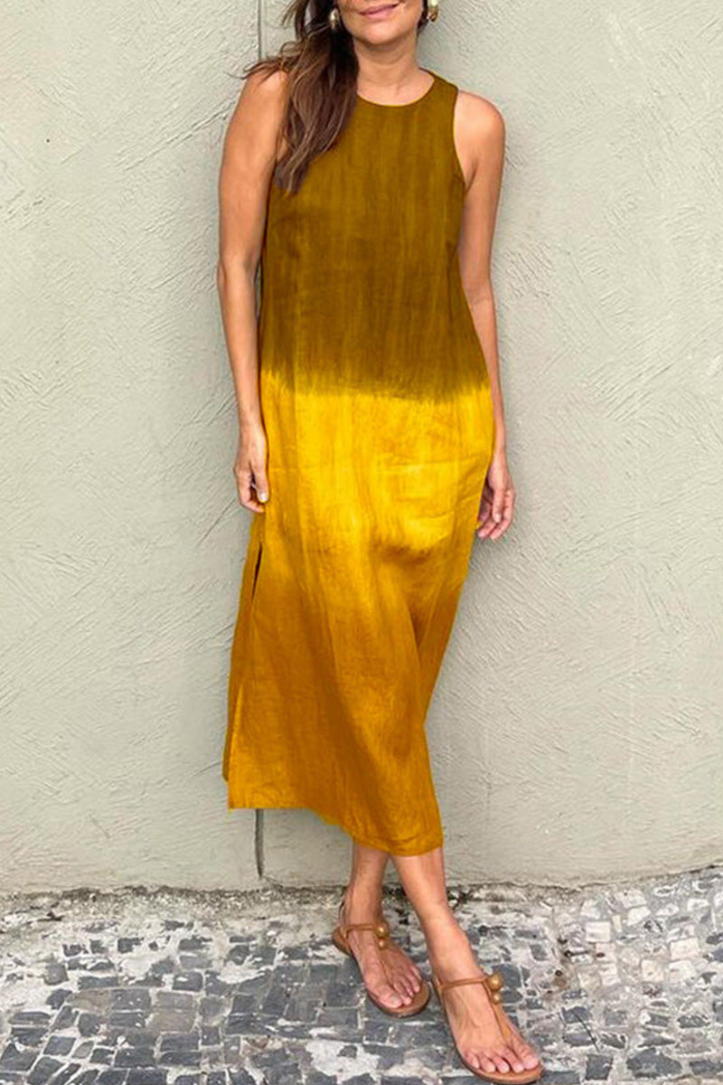 Vestidos largos casuales con abertura en el escote redondo y degradado (8 colores)