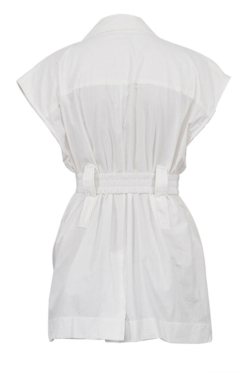 Blusa informal lisa con botones y bolsillos, cuello vuelto (4 colores)