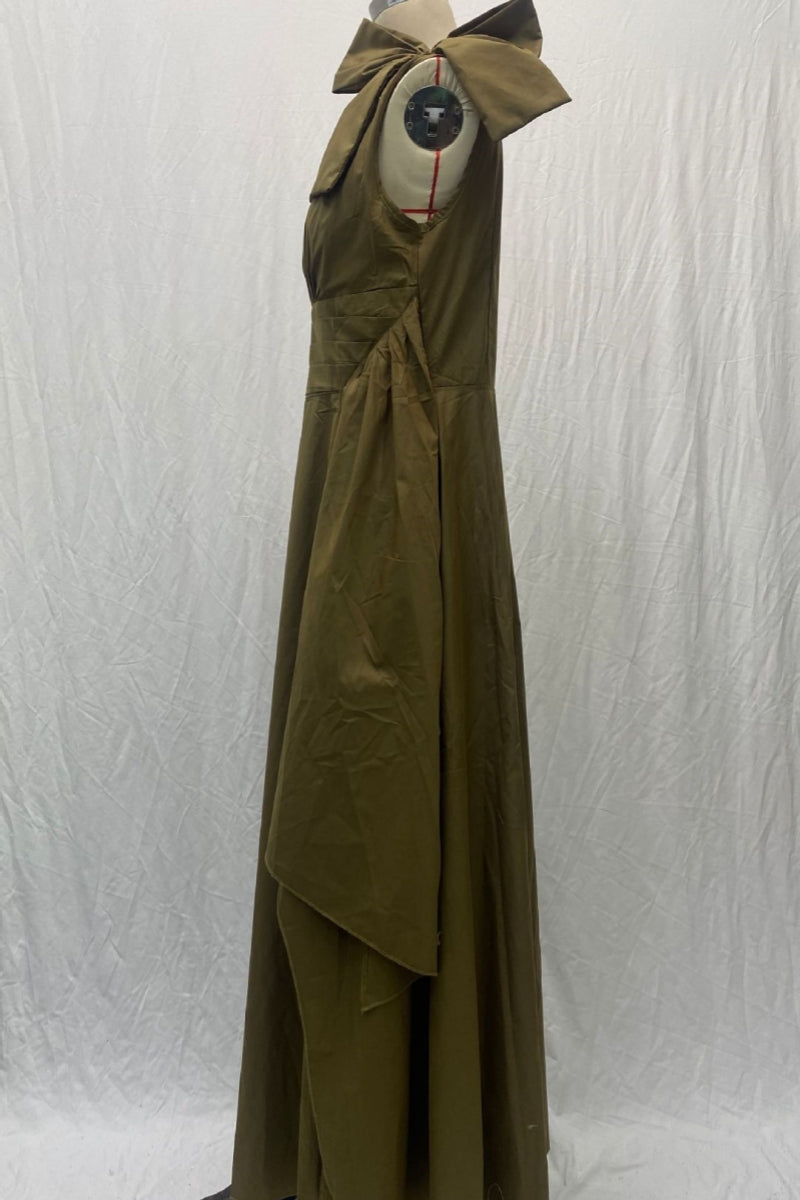 Vestidos largos casuales de cuello oblicuo con abertura y patchwork sólido