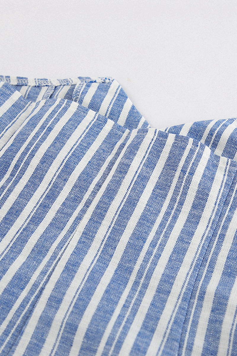 Conjunto elegante de dos piezas con cuello en V, sin mangas y rayas en contraste