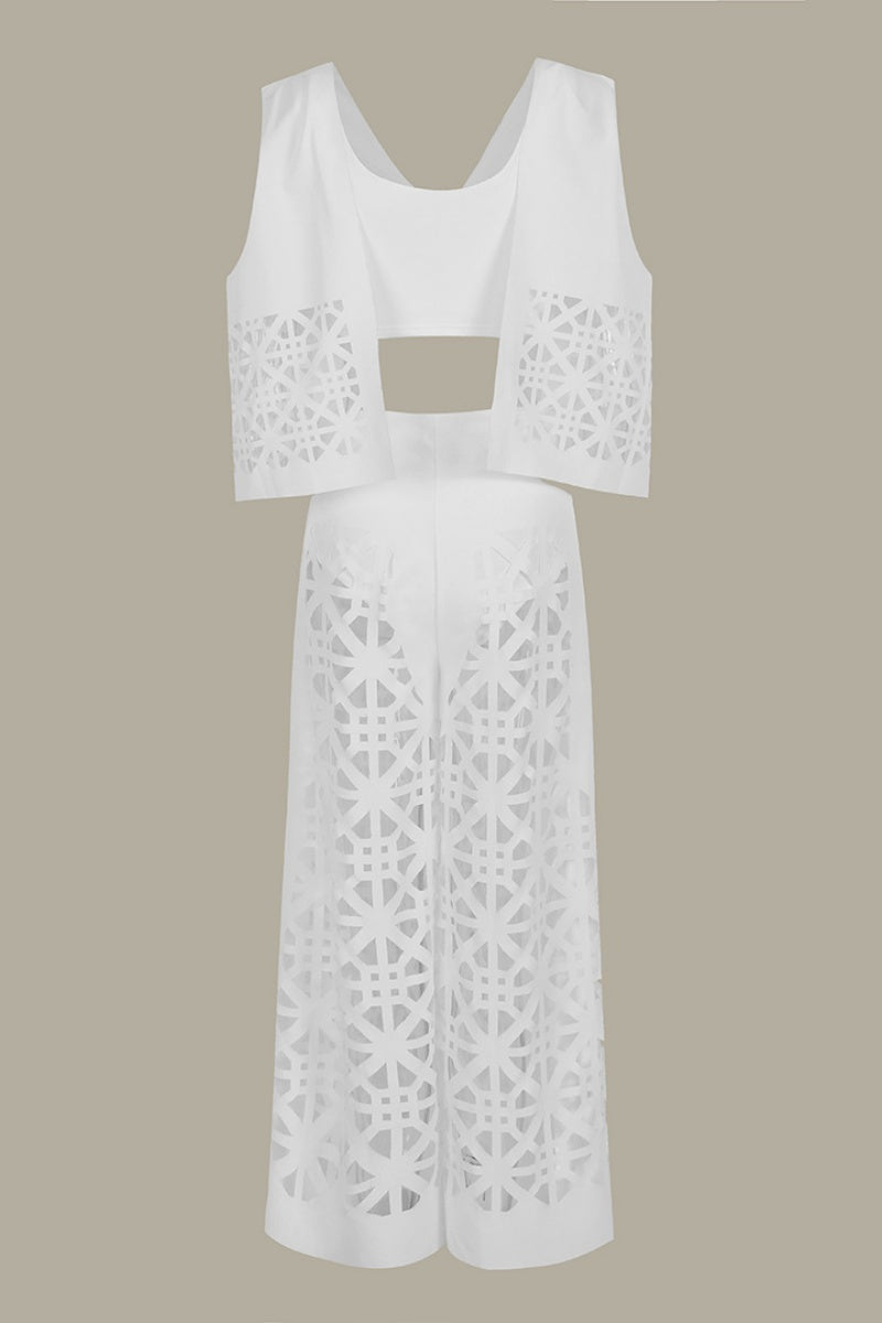 Conjunto informal de dos piezas, liso, con escote en V ahuecado y sin mangas (3 colores)