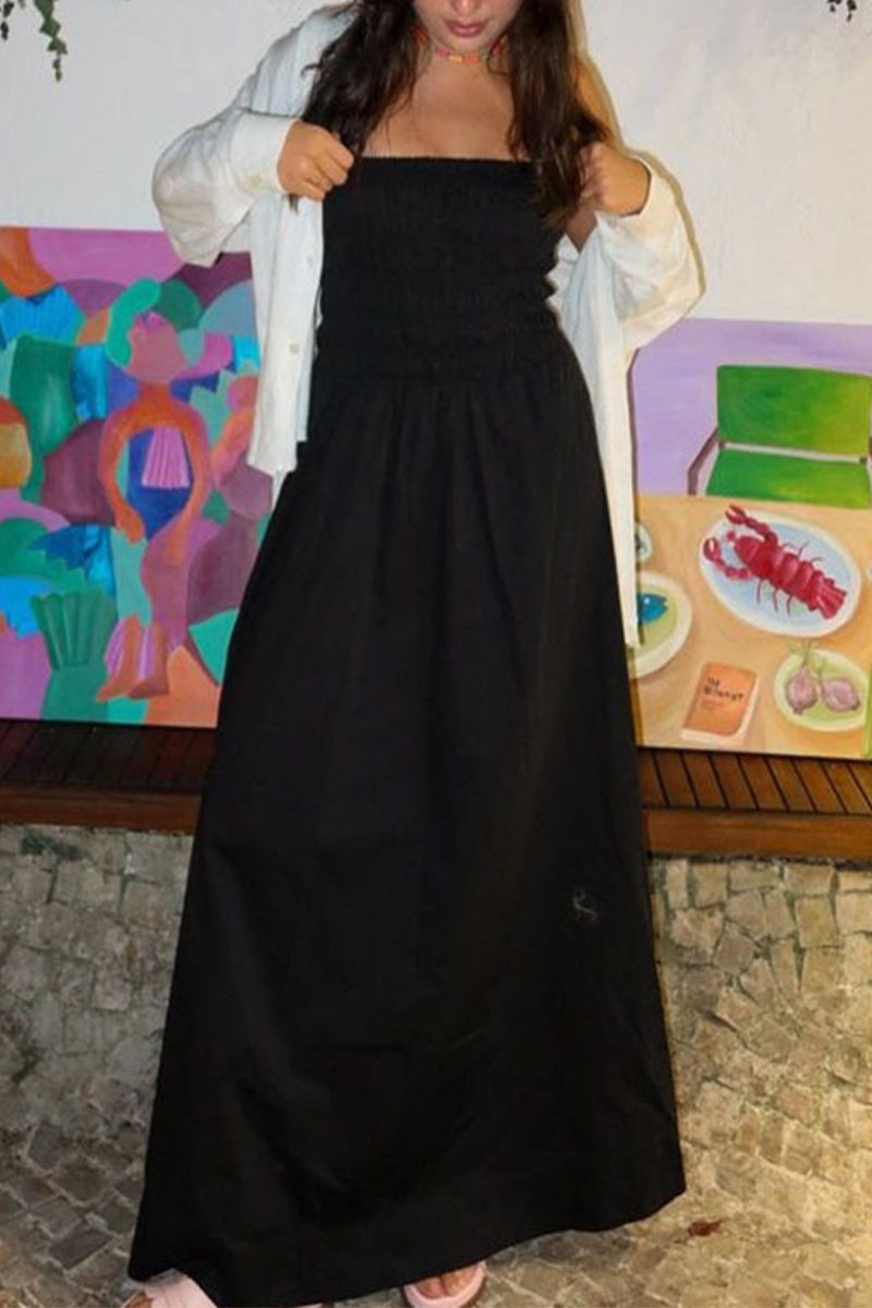 Vestidos casuales de calle con estampado de patchwork, de colores sólidos y sin tirantes.