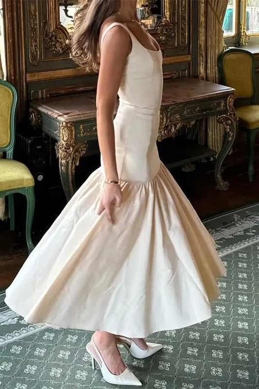 Vestidos sexis de color sólido con escote en U fruncido