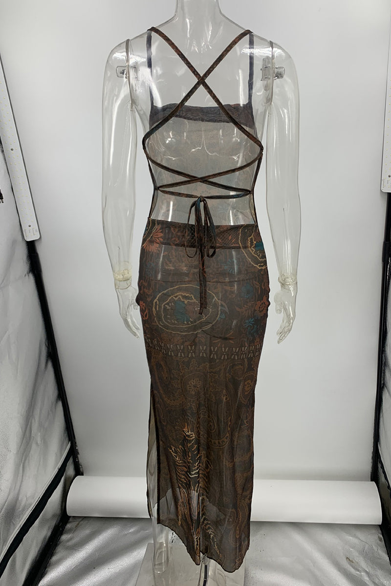 Vestidos sexis con estampado geométrico, espalda descubierta y tirantes finos (3 colores)