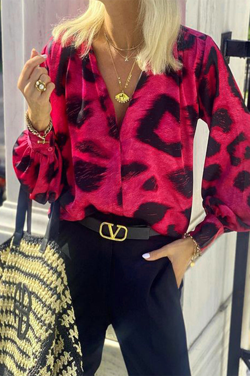 Blusas de cuello en V con estampado geométrico bohemio de calle