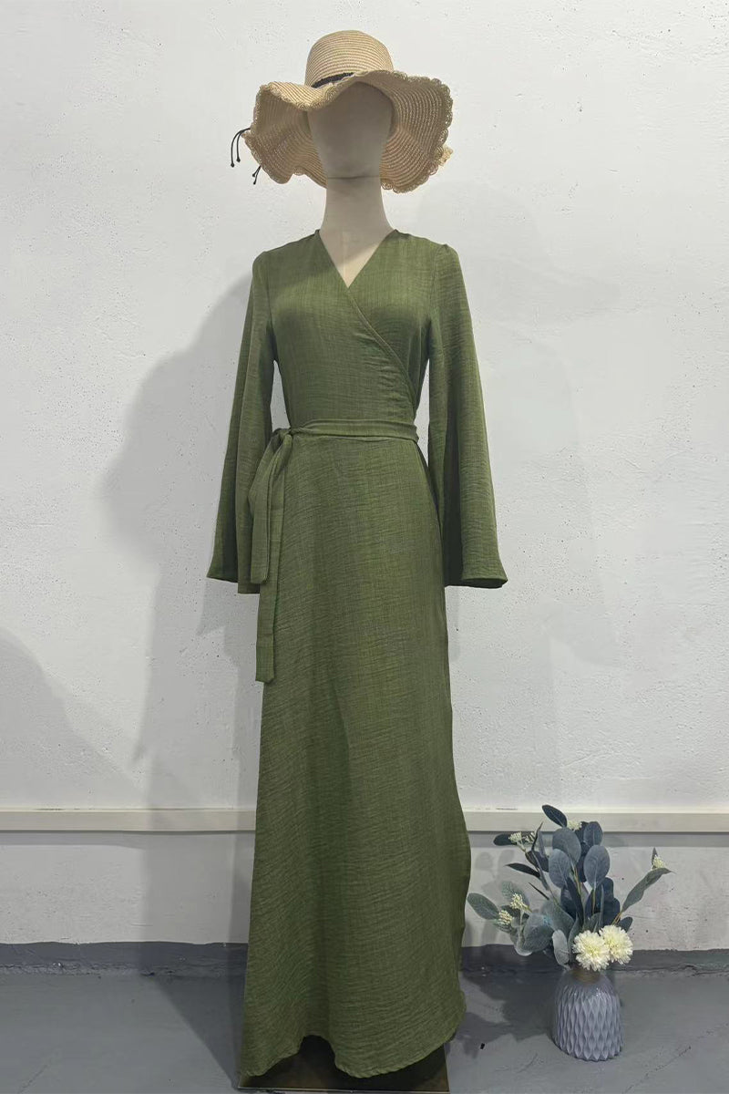 Vestidos casuales de corte A con escote en V y cordones en colores sólidos para uso diario