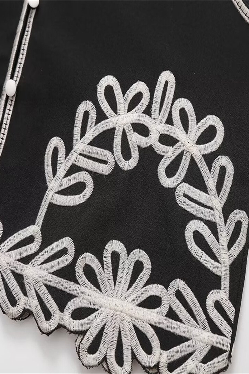 Conjunto informal de dos piezas con escote en V, sin mangas, color sólido, calado y contraste