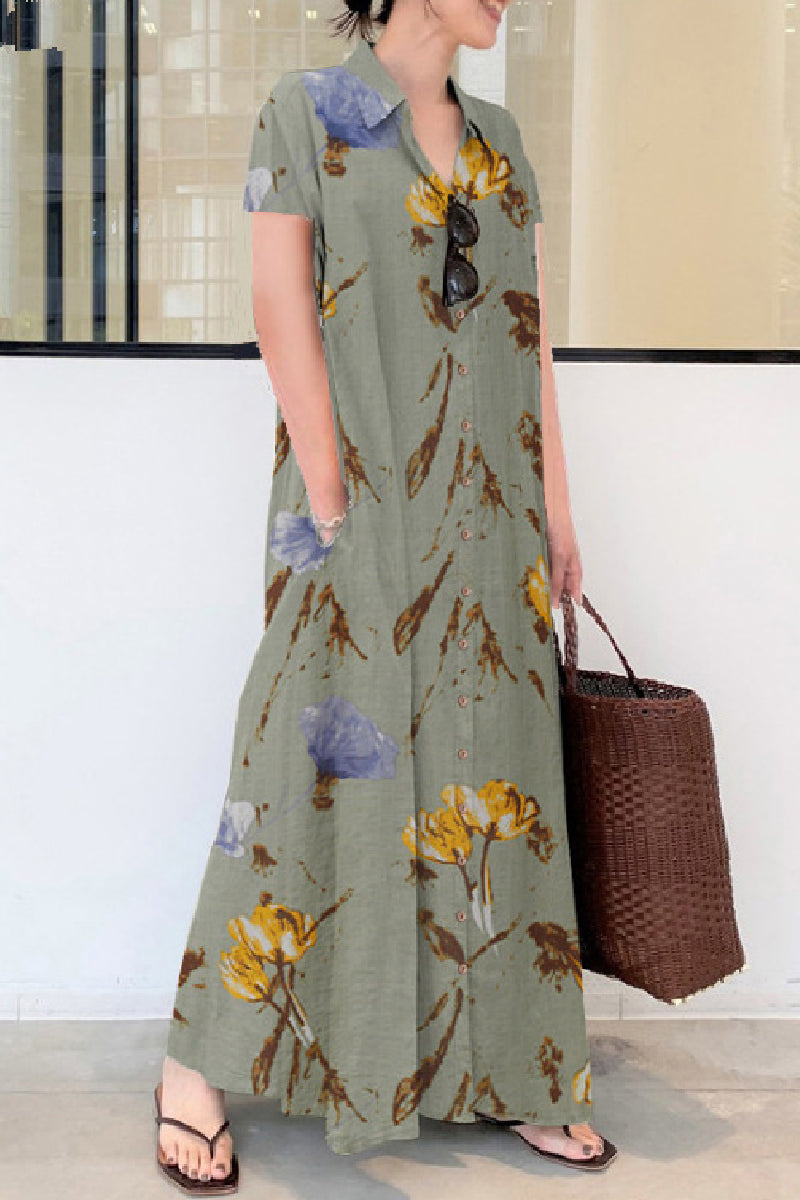 Vestidos largos informales con cuello camisero, estampados de patchwork y colores sólidos (6 colores)