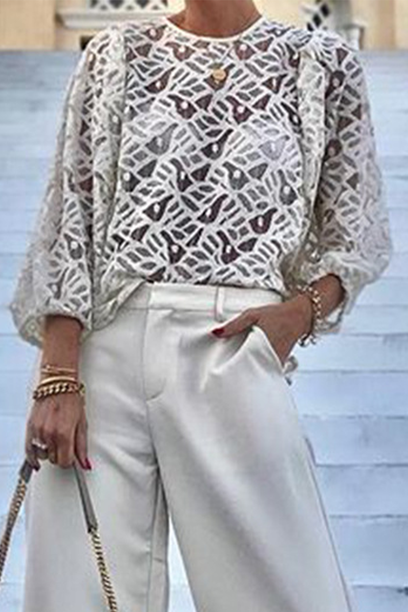 Tops casuales de color sólido con cordones y cuello redondo transparente