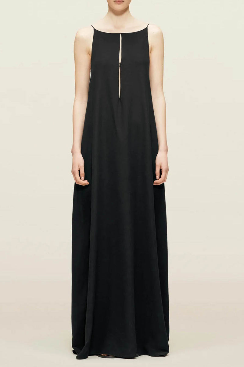 Vestidos sexis de vacaciones de color sólido con aberturas en la espalda y cuello redondo con tirantes