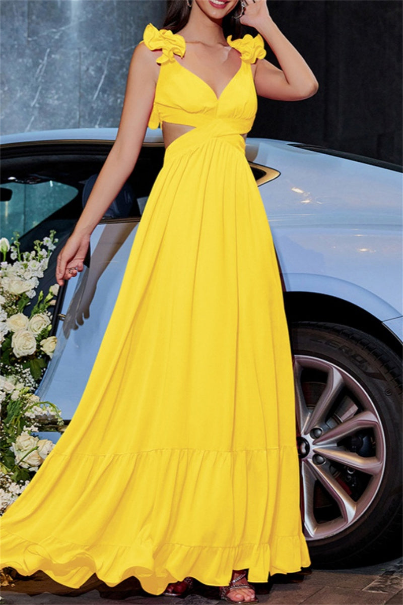 Vestido largo sexy informal de color liso con espalda descubierta y tirantes cruzados y escote en V (7 colores)