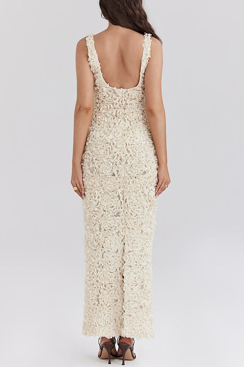 Vestidos sexis de falda de un solo paso con escote en V y forma de flor de color sólido