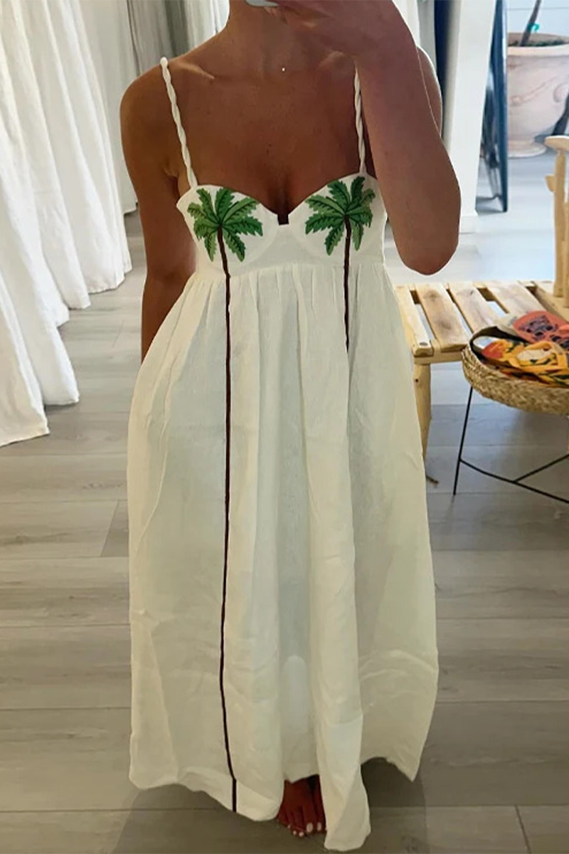 Vestidos sexis con escote en V y estampado de plantas