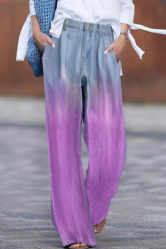 Vaqueros holgados de cintura alta con bolsillos, lentejuelas y estampado degradado de estilo informal de calle