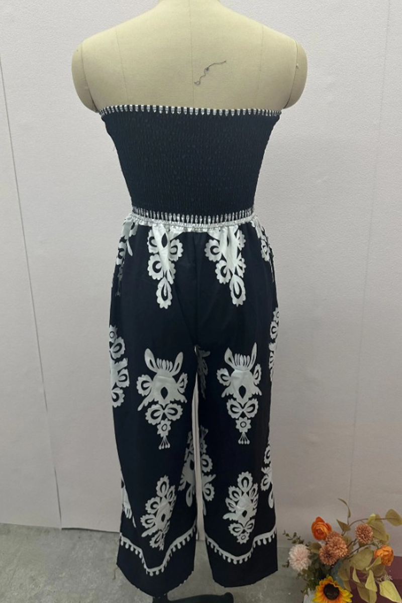 Mono holgado sin tirantes con bolsillos y estampado geométrico sexy