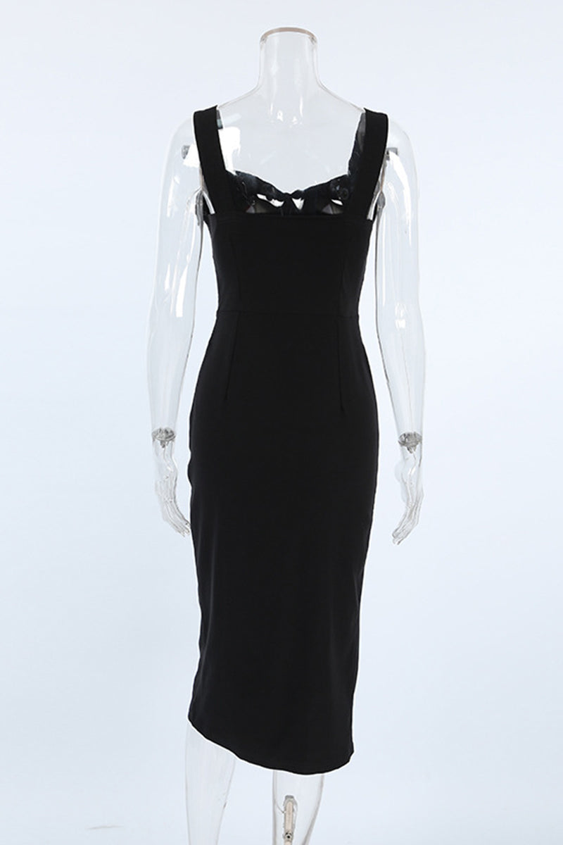 Vestidos sexis de falda cruzada con escote en V y abertura en color sólido