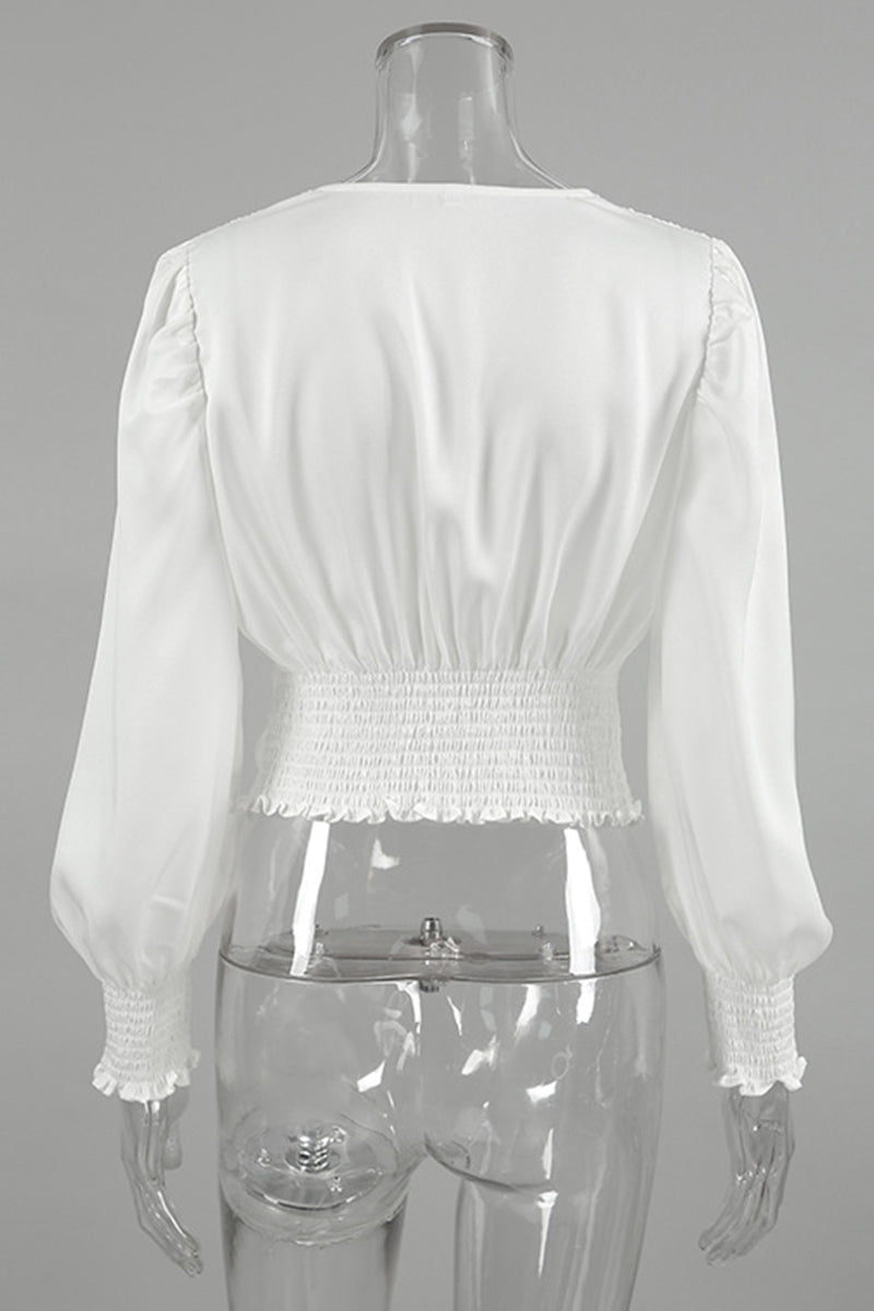 Elegantes blusas de color sólido con cuello en V fruncido