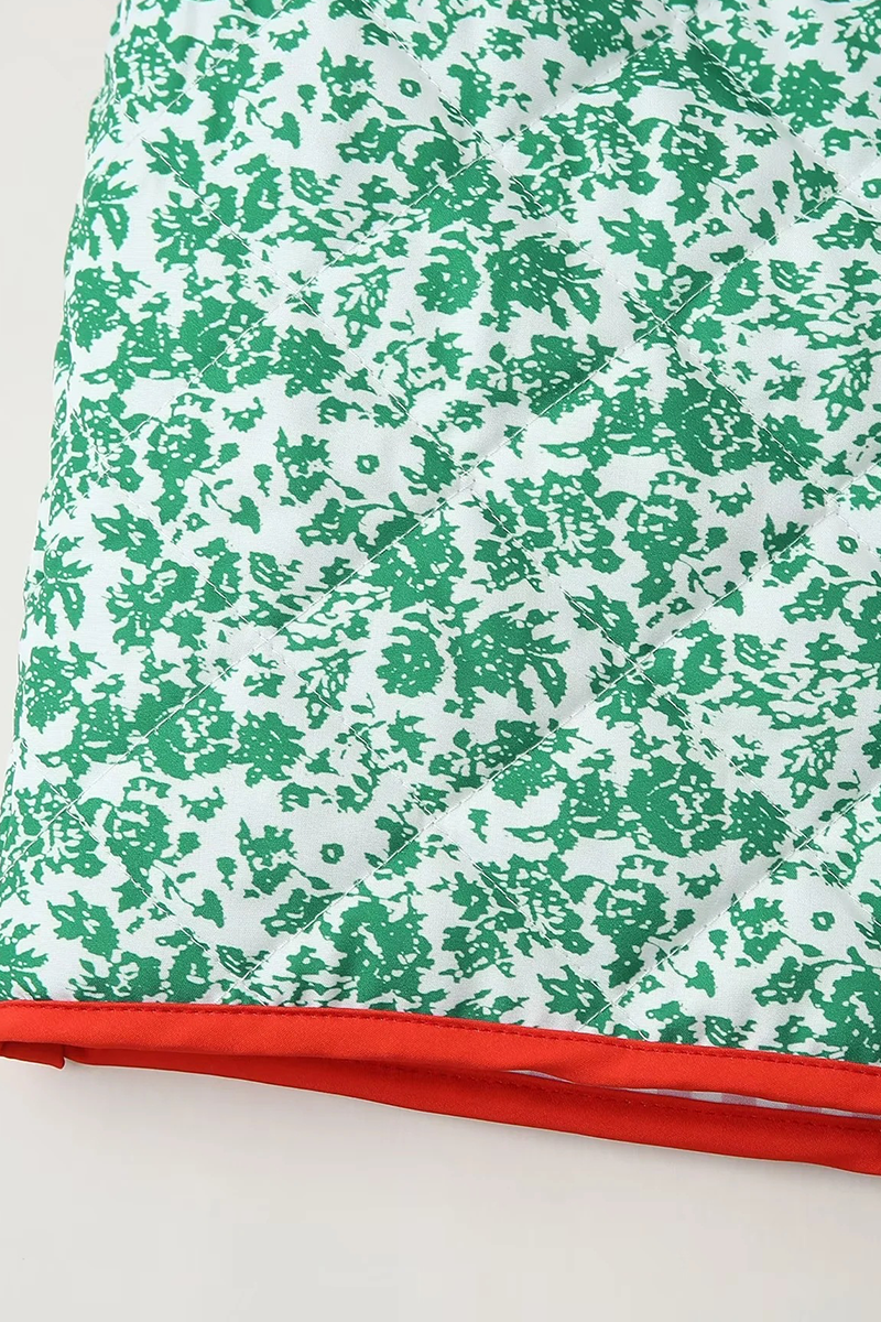 Prenda exterior informal con estampado de flores, bolsillo, patchwork, contraste, cuello redondo