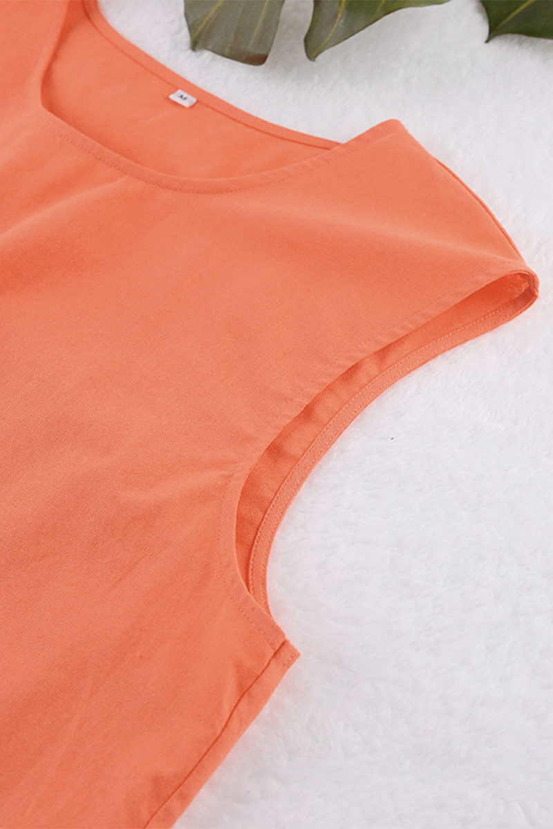 Conjunto informal de dos piezas, sin mangas, cuello redondo, color sólido, con cordones y diario