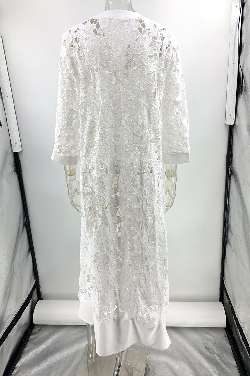 Vestido elegante de encaje de color sólido para uso diario.