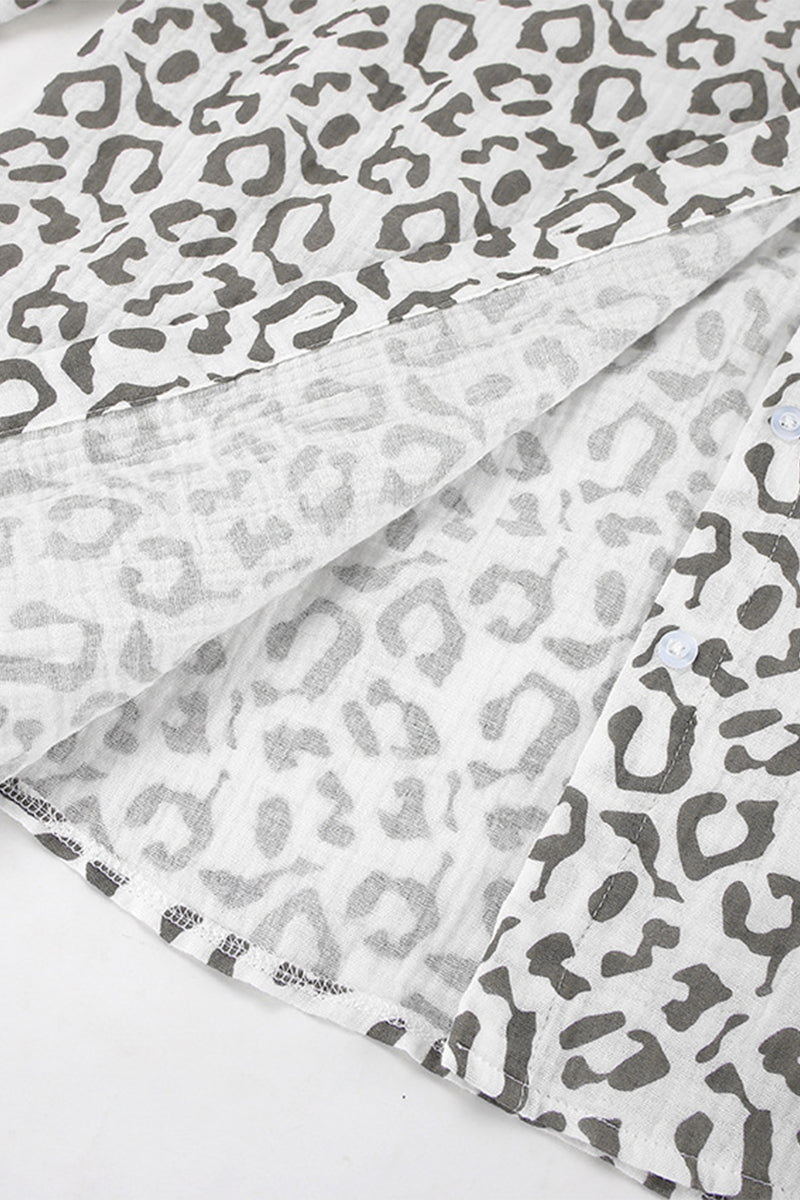 Conjunto informal de dos piezas con cuello vuelto, manga larga y estampado de leopardo estilo patchwork para la calle