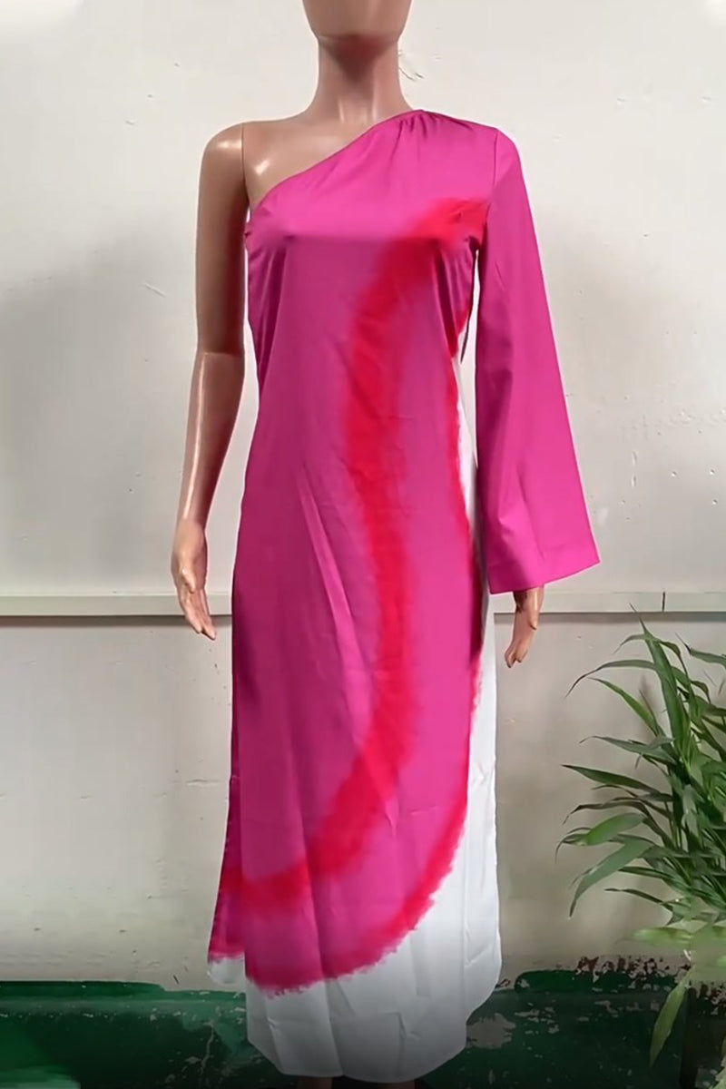 Vestido sexy de corte A con hombros caídos, aberturas y estampado geométrico en contraste