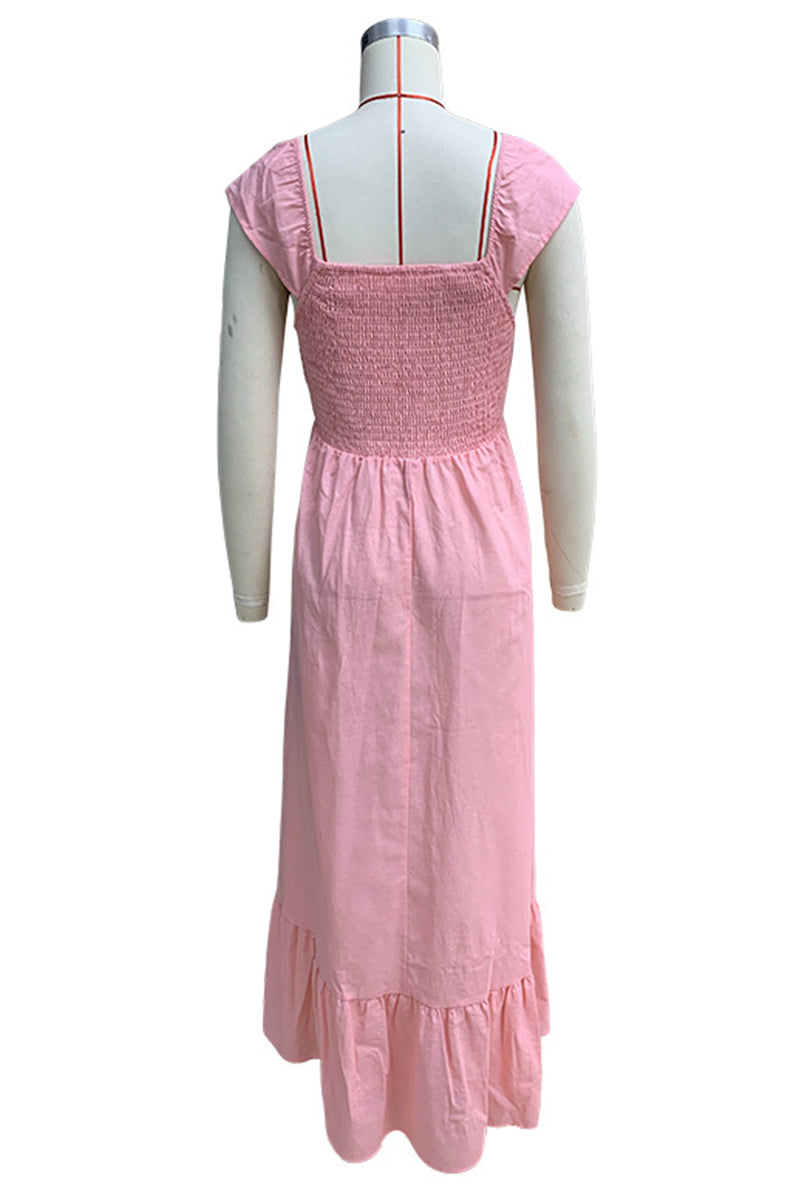 Vestidos casuales de corte A con escote en V y volantes de color sólido