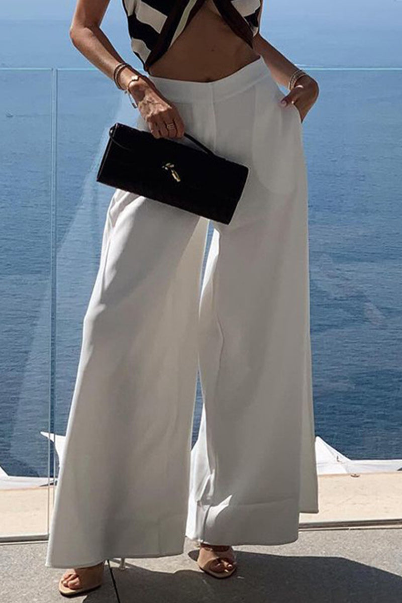 Pantalones casuales de uso diario de color sólido con bolsillos, sueltos, de cintura media, rectos, de color sólido