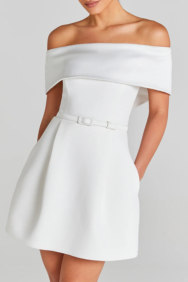 Vestidos sexis de corte A con hombros descubiertos, bolsillos y cordones en color liso (3 colores)