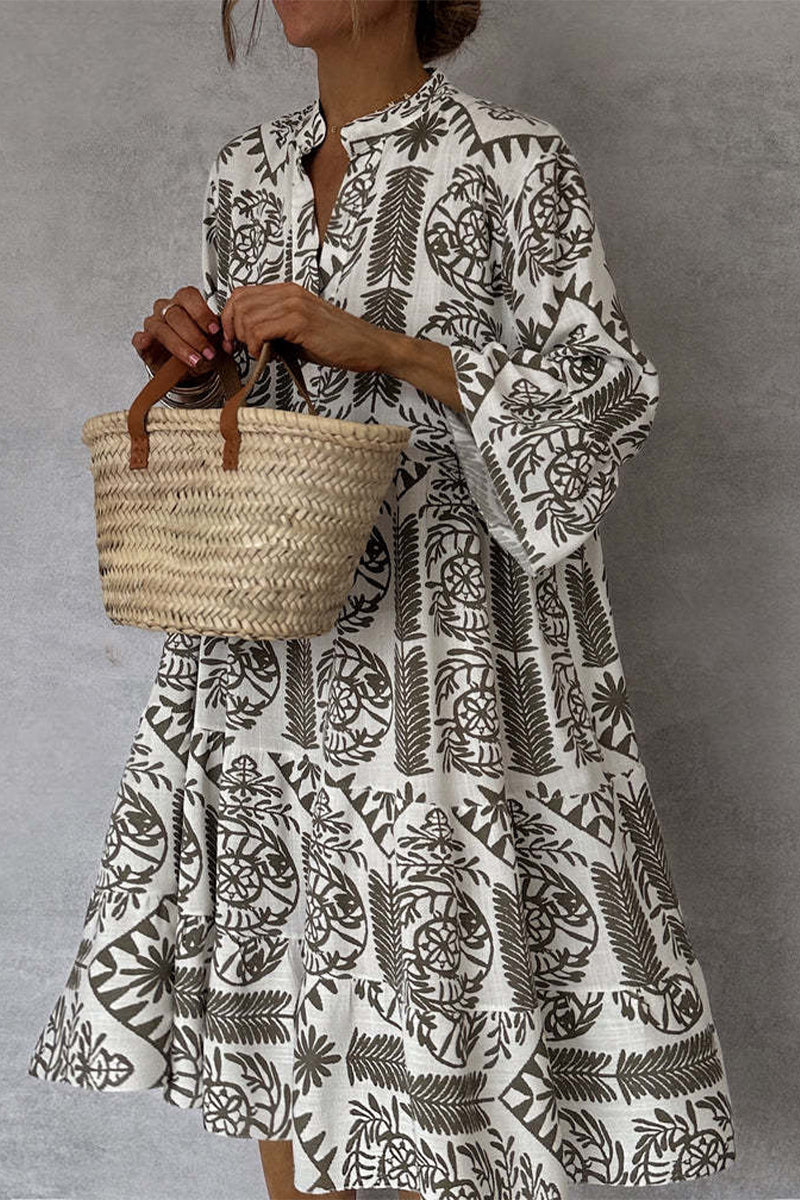 Vestidos casuales de corte A con cuello en V y estampado floral de patchwork