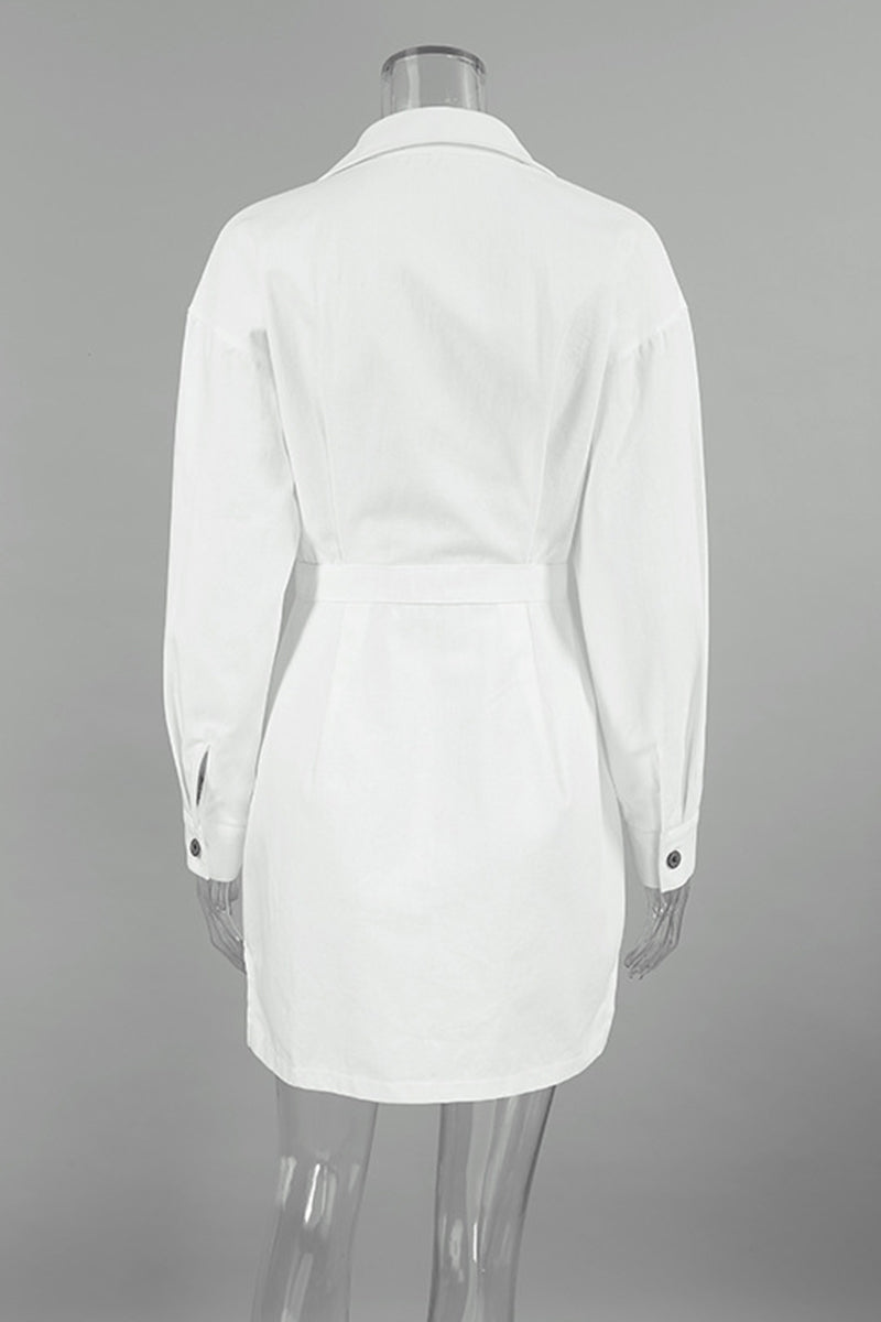 Vestidos casuales de diario con botones, patchwork, aberturas y cuello vuelto, línea A