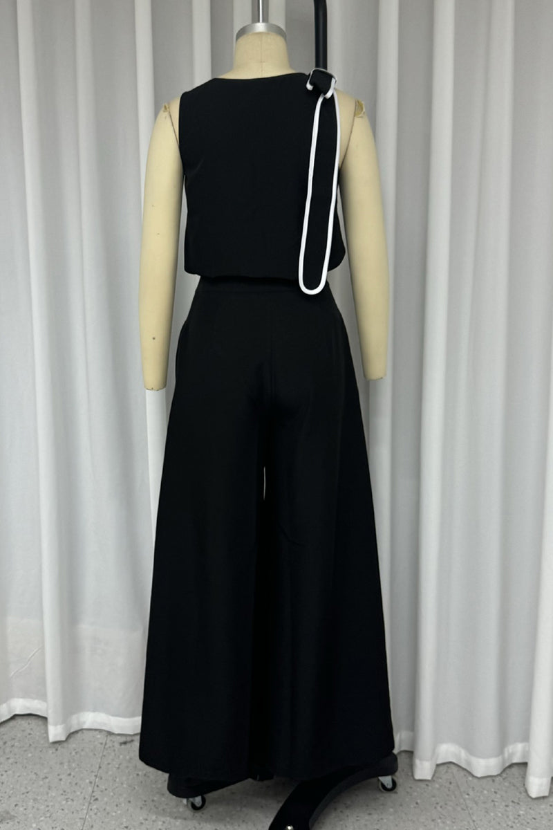 Conjunto informal de dos piezas sin mangas con cuello redondo y bolsillo con lazo decorativo para la calle