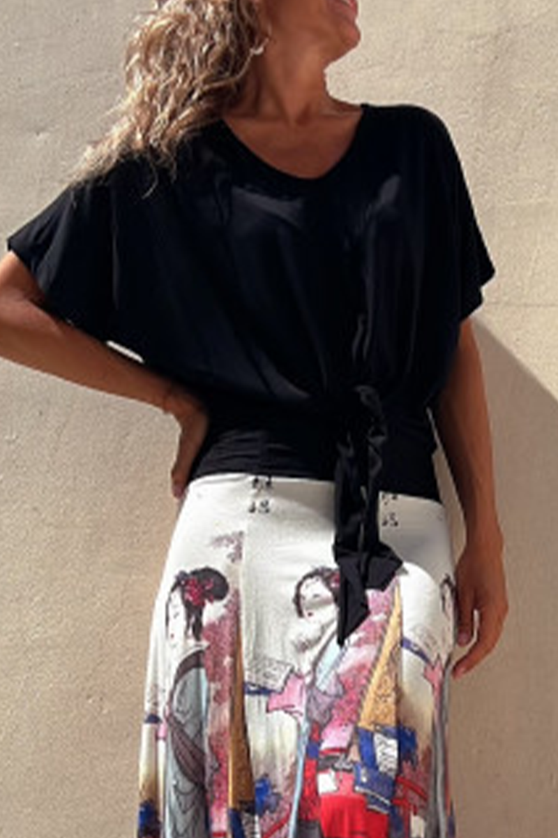 Camisetas casuales de cuello en V anudadas para uso diario