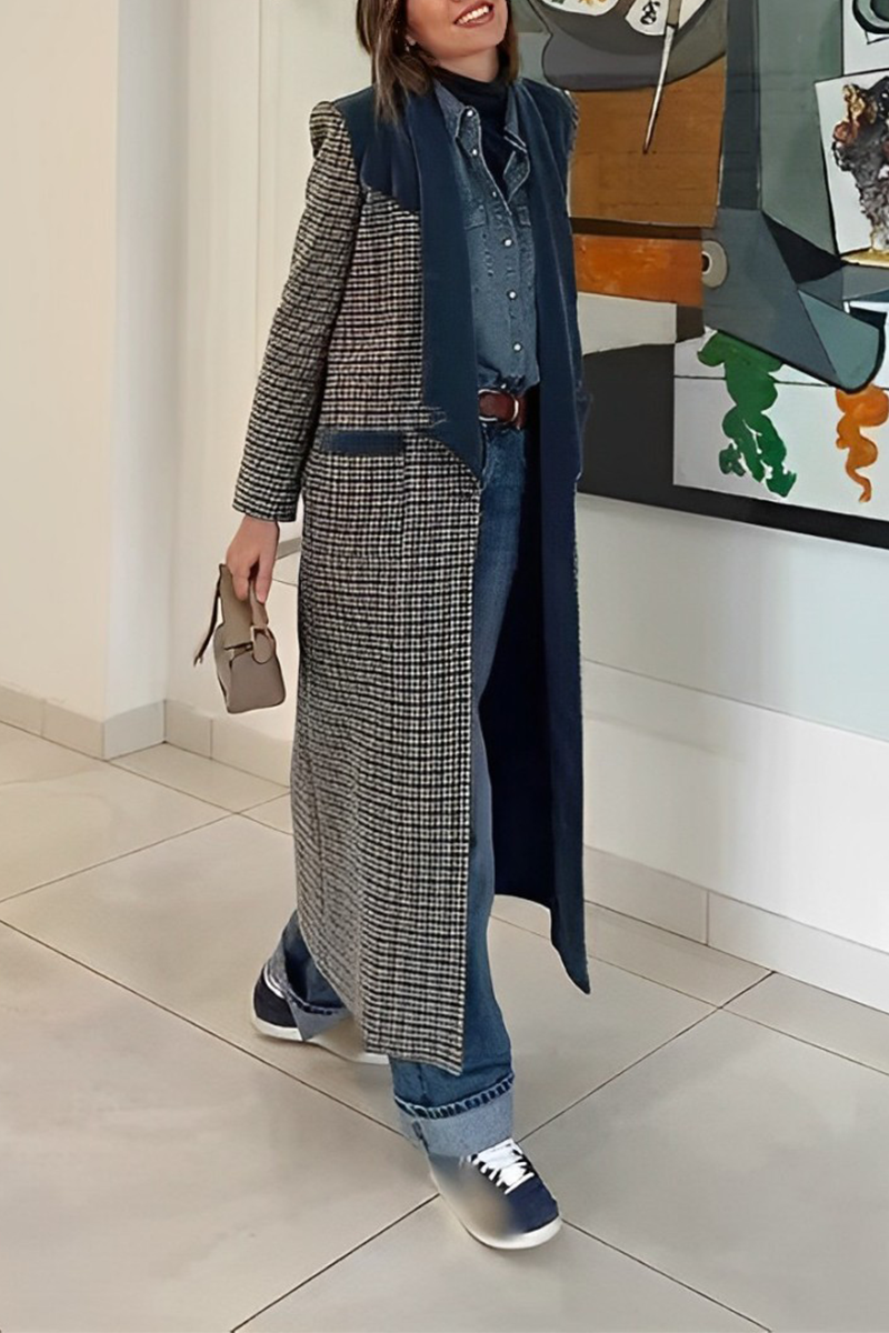 Prendas de abrigo informales de calle con cuello vuelto, cuadros y patchwork en contraste