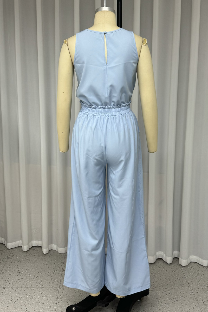 Conjunto informal de dos piezas con cuello redondo, sin mangas y cordones para uso diario