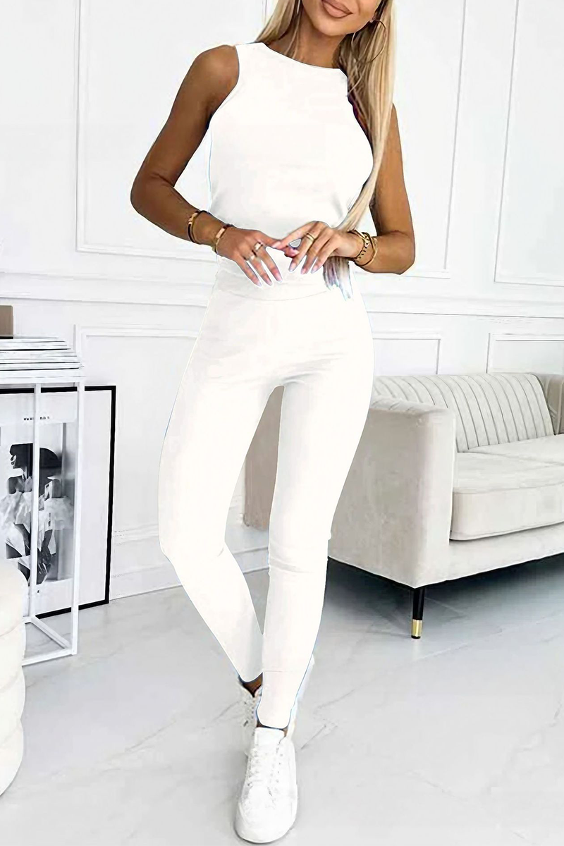 Conjunto informal de dos piezas sin mangas con cuello redondo (10 colores)