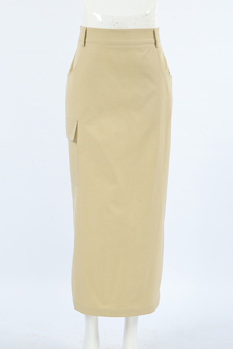 Pantalones rectos de cintura alta con abertura y cremallera elegantes de uso diario