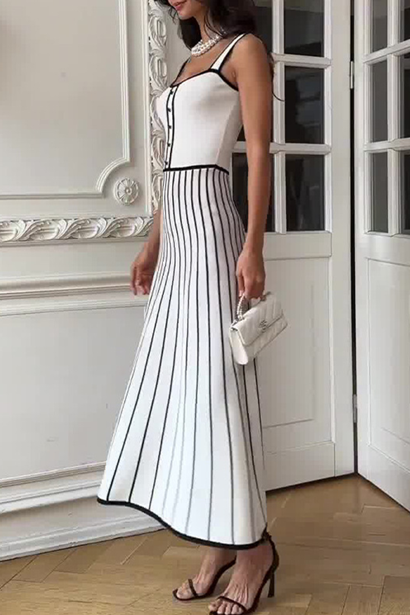 Vestidos sexis de tirantes con escote cuadrado y contraste de tejido de rayas