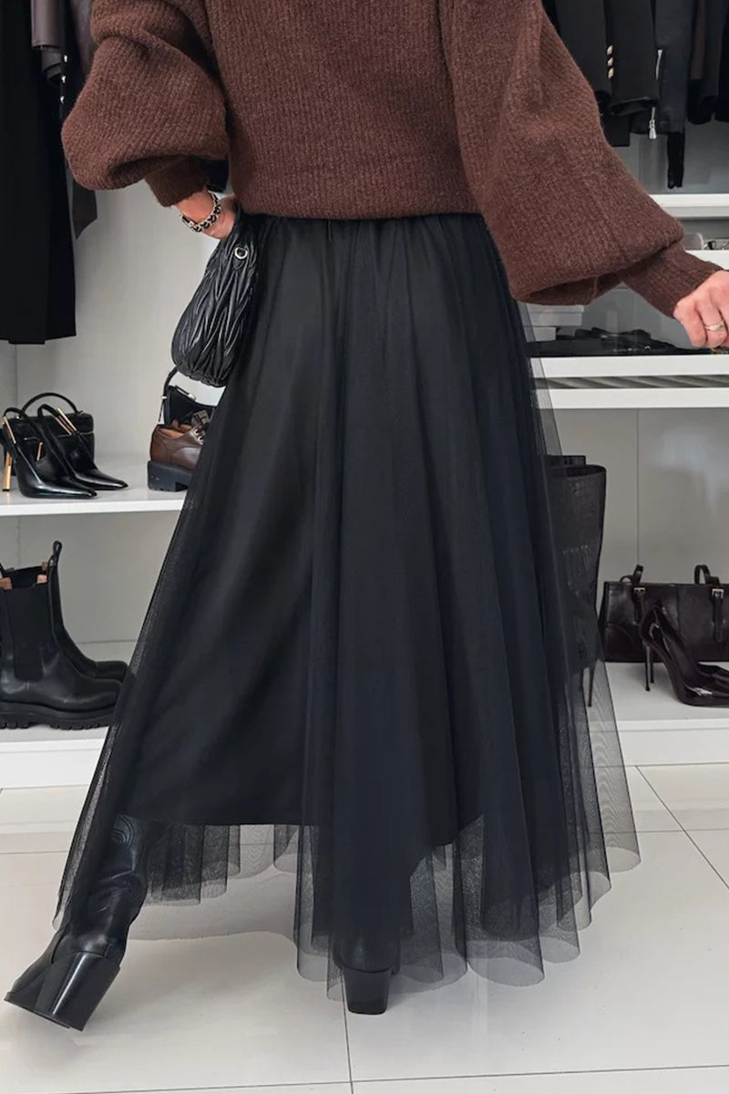 Elegante pantalón tipo A de cintura alta de malla con cordones